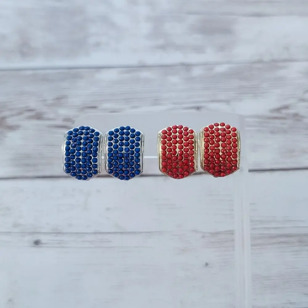 2 Pairs of Vintage Clip On Earrings - Red & Blue 0.75